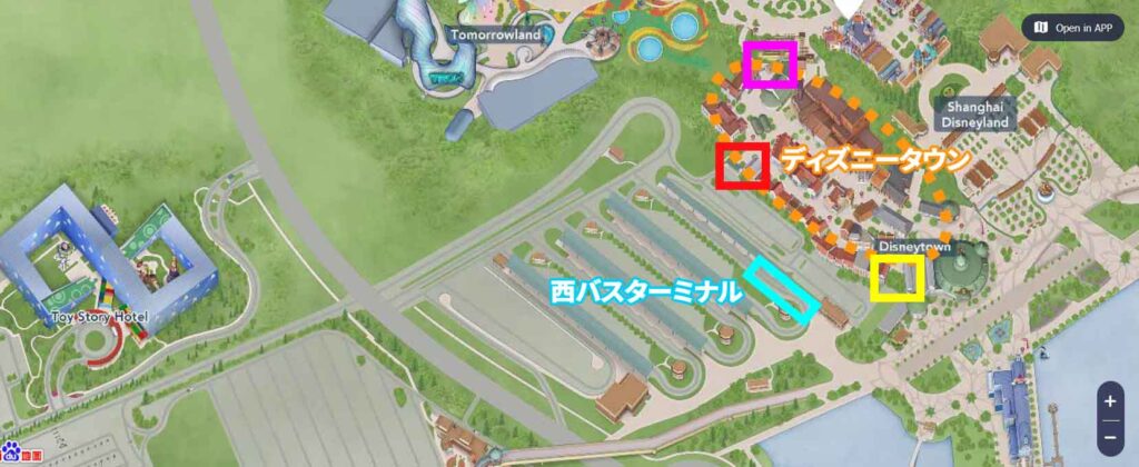 上海ディズニーランドのシャトルバス乗り場マップ