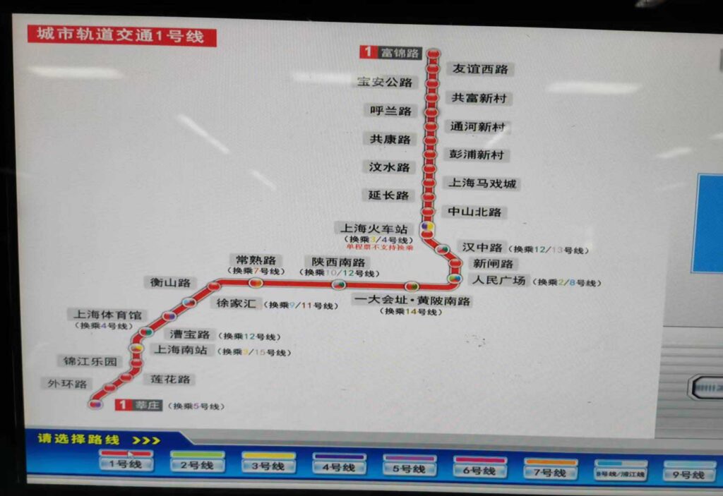 上海地下鉄の１号線マップ