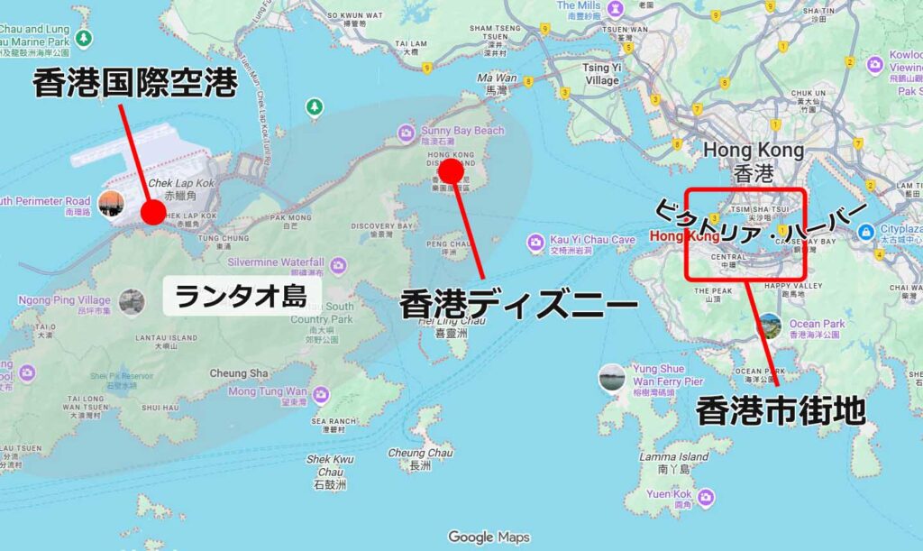 香港島とランタオ島のマップ