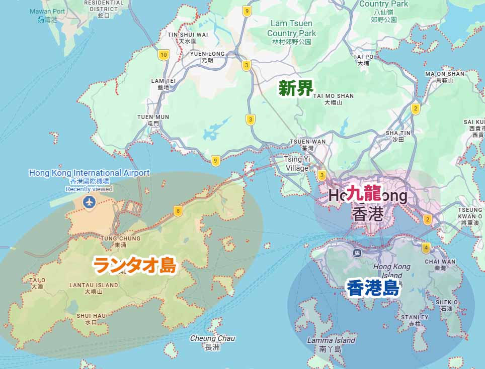 香港4つのエリアマップ
